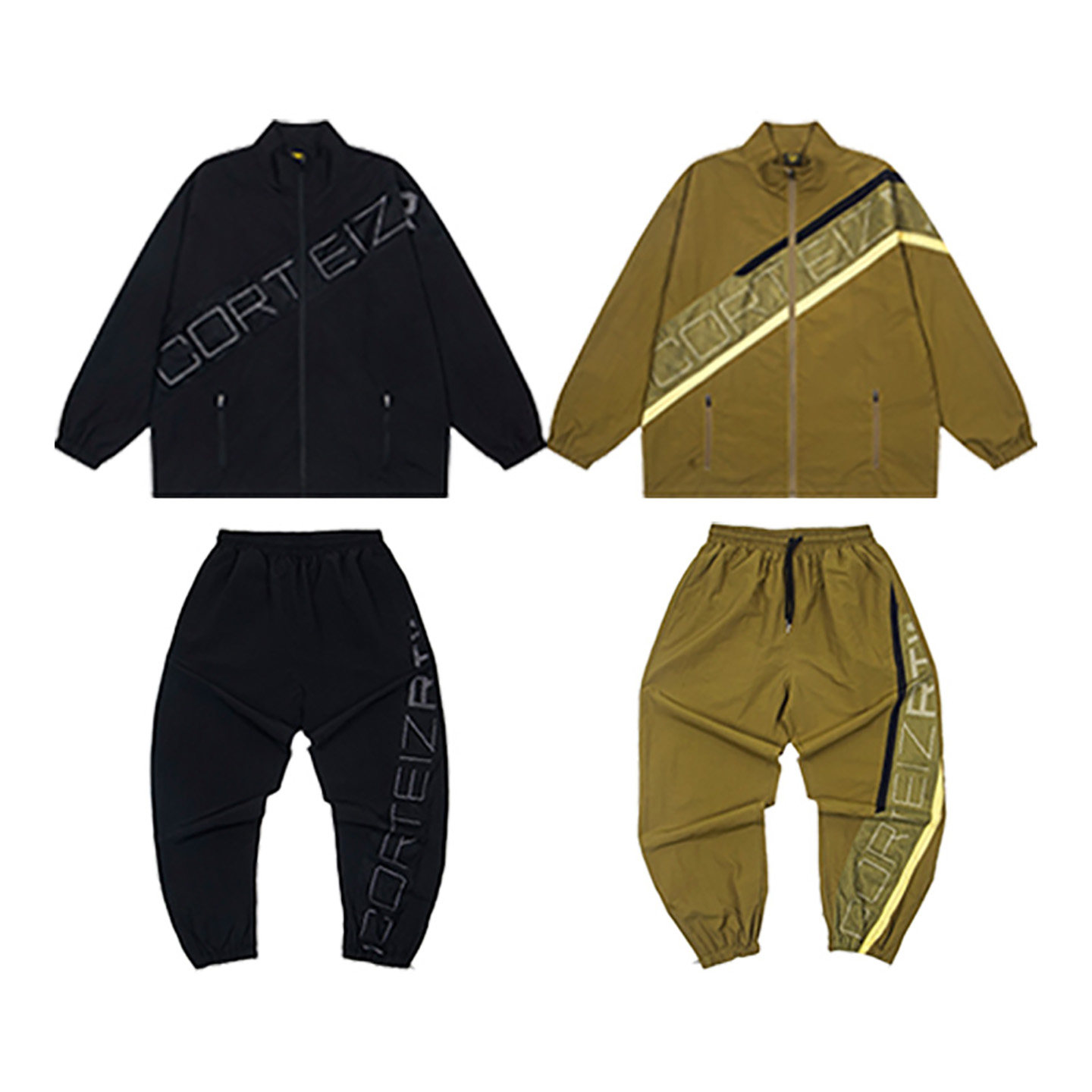 高品质创意网眼字母图案设计立领拉链外套男女休闲运动长裤套装潮