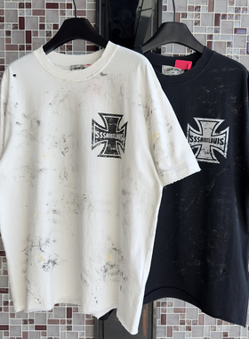 SSSAINT破坏做脏复古VTG美式高街水洗宽松短袖T恤男女 ins