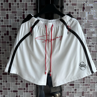 夏季 男 高品质网眼透气刺绣字母图案撞色拼接宽松休闲松紧抽绳短裤