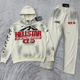 Hellstar地狱之星美式街头标语骷髅复古宽松连帽衫卫衣休闲裤套装