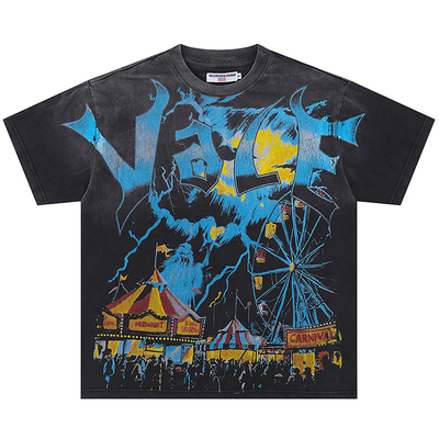 夏季新款重磅复古午夜的游乐场LOGO印花短袖T恤男女宽松圆领上衣