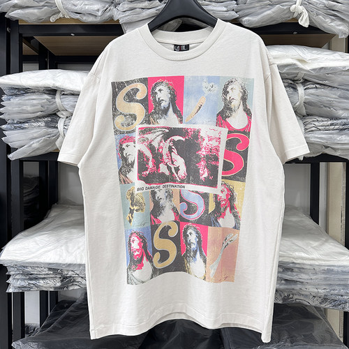 高品质Saint Michael 24ss vintage做旧短袖T恤炫彩印染高街tee