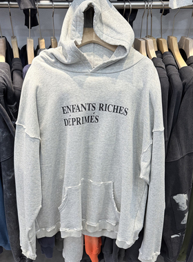 美式高街破坏水洗做旧标语字母印花男女宽松Vintage连帽卫衣帽衫