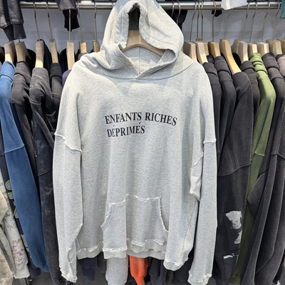 美式高街破坏水洗做旧标语字母印花男女宽松Vintage连帽卫衣帽衫