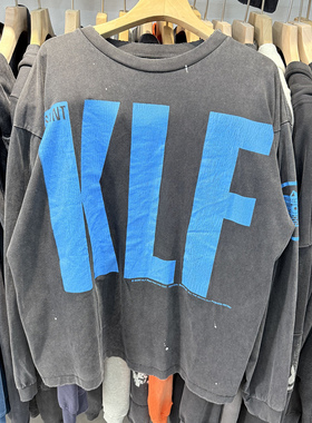 Saint Michael新款裂纹字母图案印花复古高街嘻哈洗水做旧长袖T恤