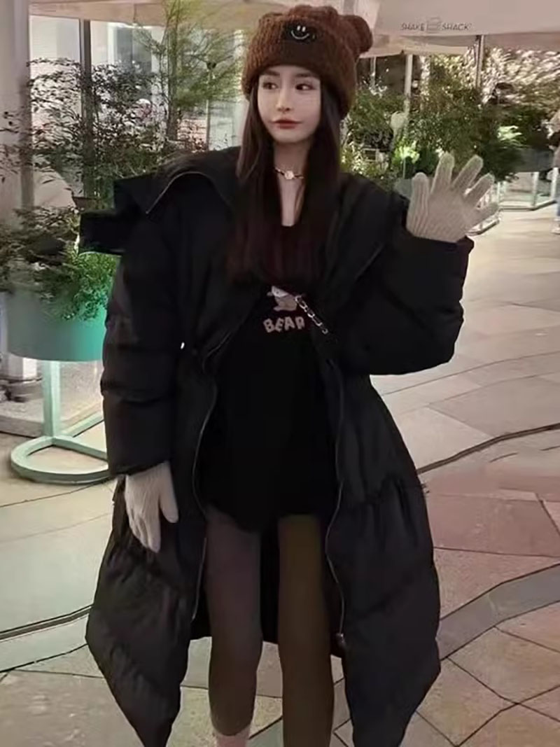 休闲中长款羽绒服女韩版大翻领