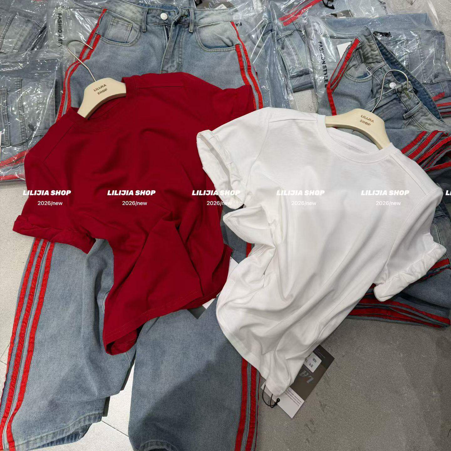 独特好看的韩式纯色短袖T恤女圆领修身显瘦百搭纯棉上衣红色简约