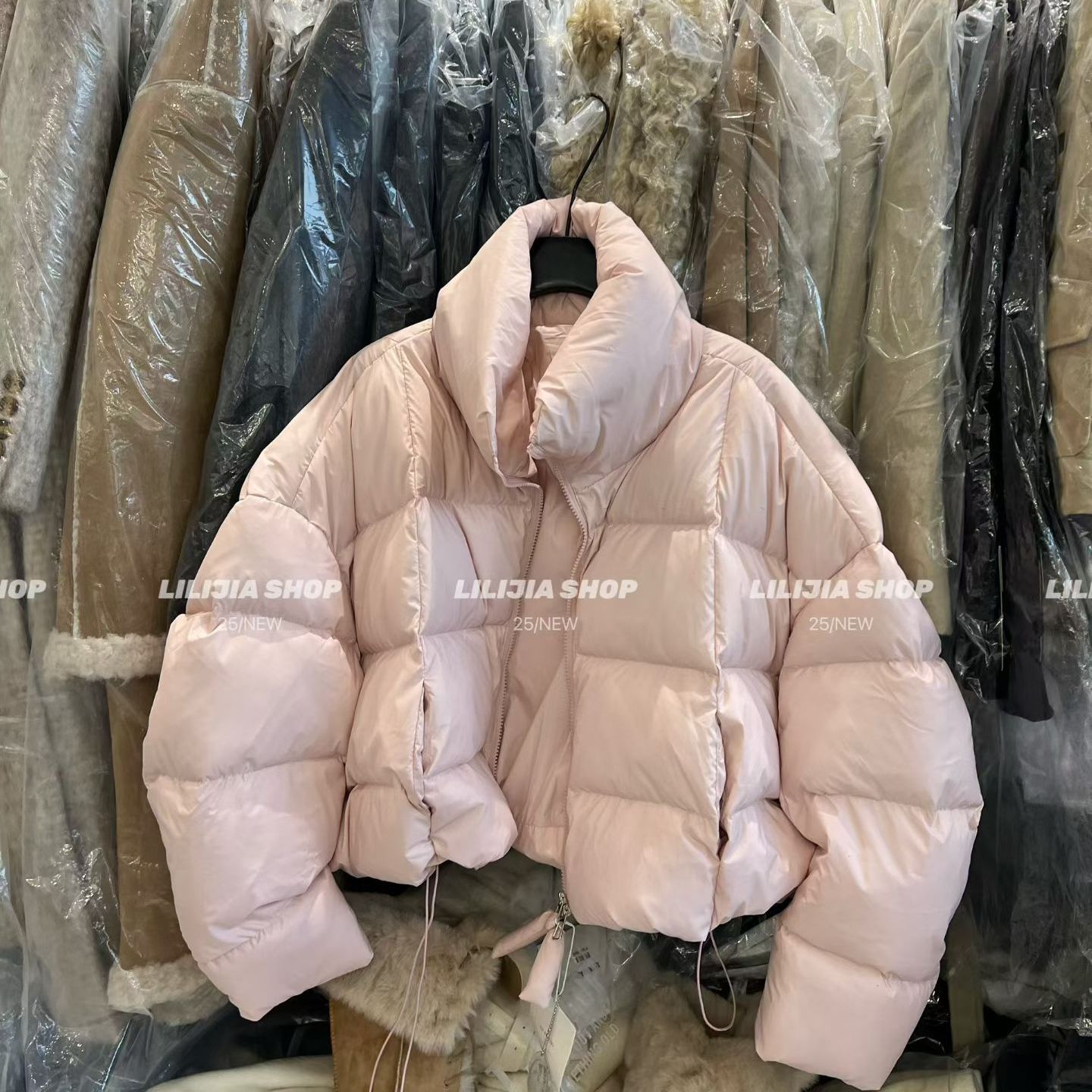 韩版粉色短款显瘦羽绒服女冬季