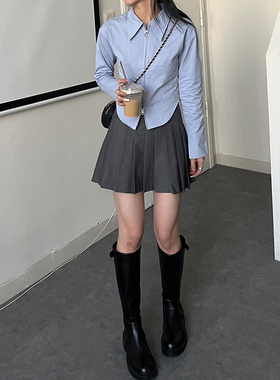 shezero灰色防走光半身裙夏黑色学院风高腰显瘦百褶裙包臀短裙秋