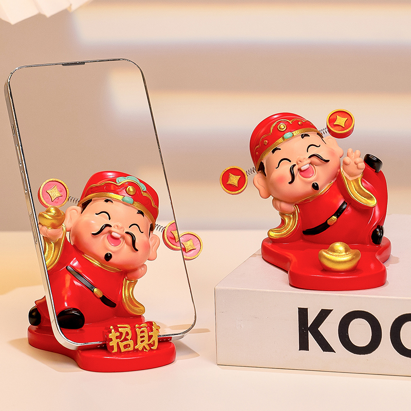 桌面财神爷手机支架蕊杰树脂装饰