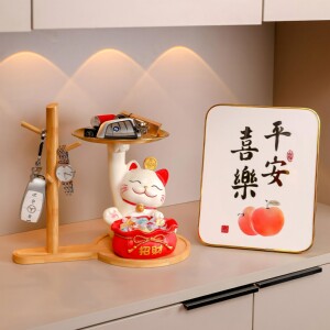 招财猫新房玄关收纳乔迁之喜新居布置装饰品搬家礼物入户钥匙摆件