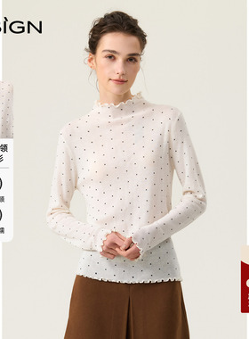 【商场同款】D.SIGN修身高领波点长袖针织衫女打底衫木耳边上衣