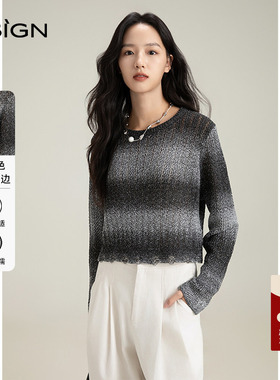 商场同款D.SIGN时髦圆领针织衫2025秋冬新款渐变百搭长袖舒适上衣