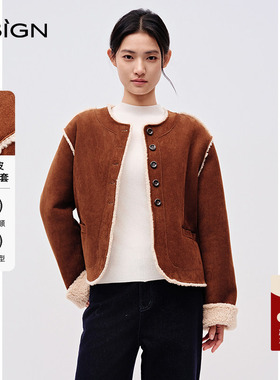 商场同款D.SIGN仿麂皮圆领短外套女2025冬季新款百搭小个子上衣
