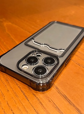 高级感黑灰色防摔带卡套15适用小米14pro手机壳K60至尊版红米note13pro可插卡12硅胶11透明10全包9放照片t软+