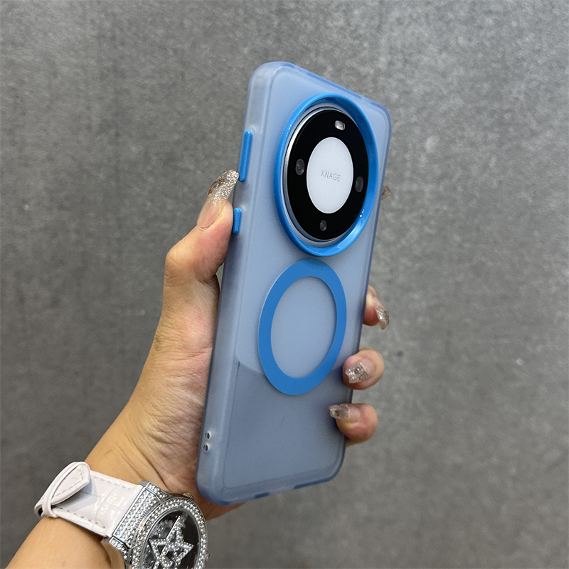 糖果色撞色磁吸MagSafe适用华为Mate70pro手机壳Pura70磨砂mate60半透明nova13天蓝色12无线充电小众全包硬壳