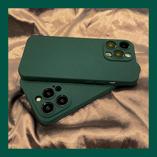 小众17air墨绿16纯色14Pro适用iphone13/12mini苹果15plus/11promax手机壳XR磨砂防指纹8保护套男女款