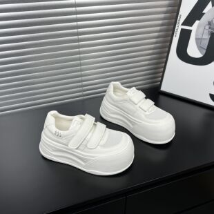 真皮小个子7cm小白鞋 厚底时尚 休闲魔术贴百搭松糕鞋 女2026夏新款