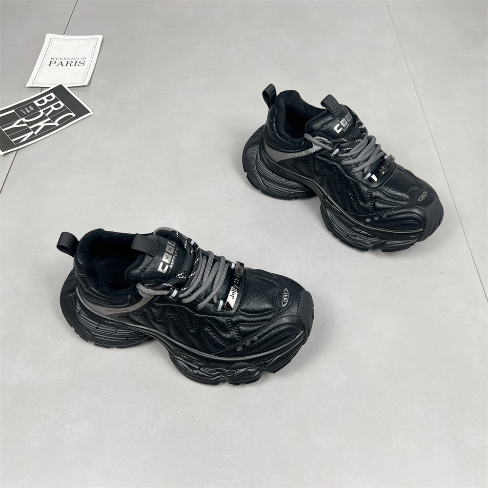 真皮加绒厚底老爹鞋女2025冬季