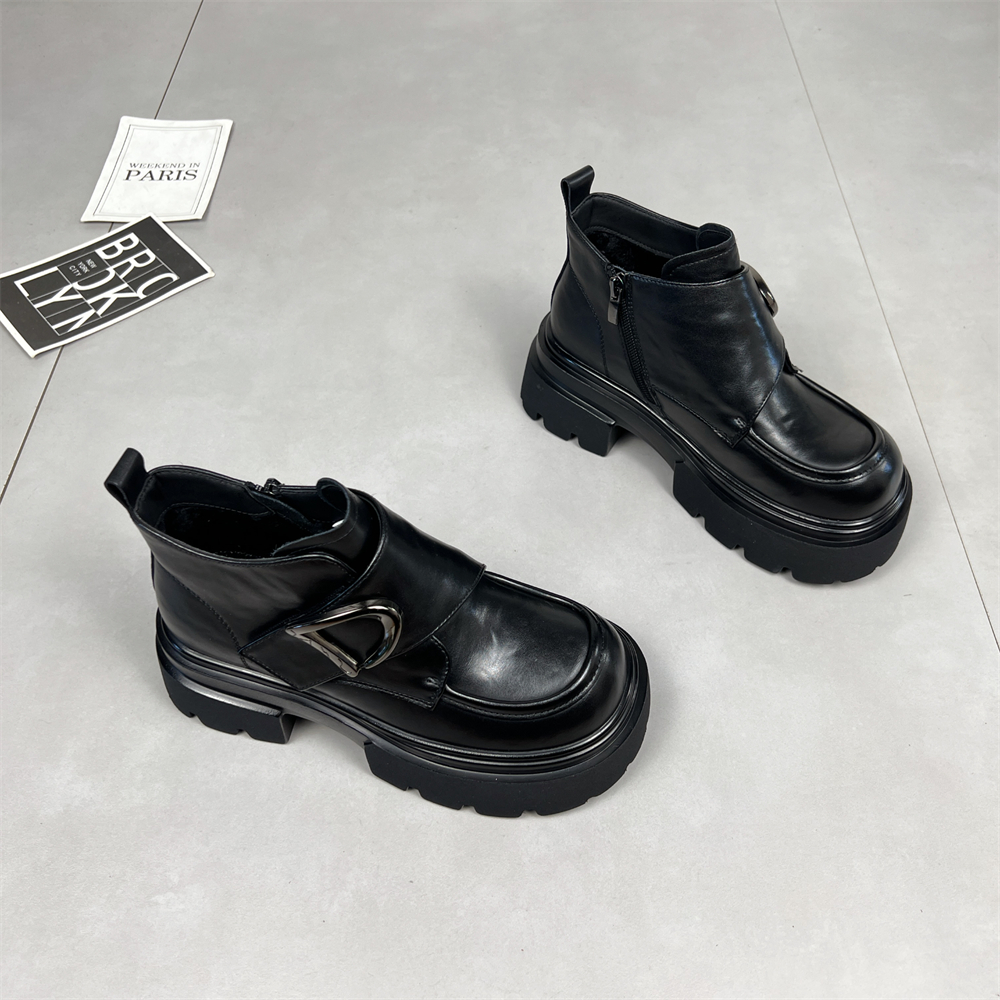 真皮魔术贴高帮小皮鞋女2025