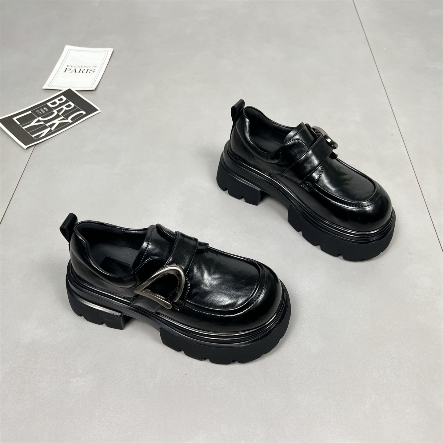 真皮松糕厚底乐福鞋女2026春季新款英伦风加绒显脚小运动休闲鞋子