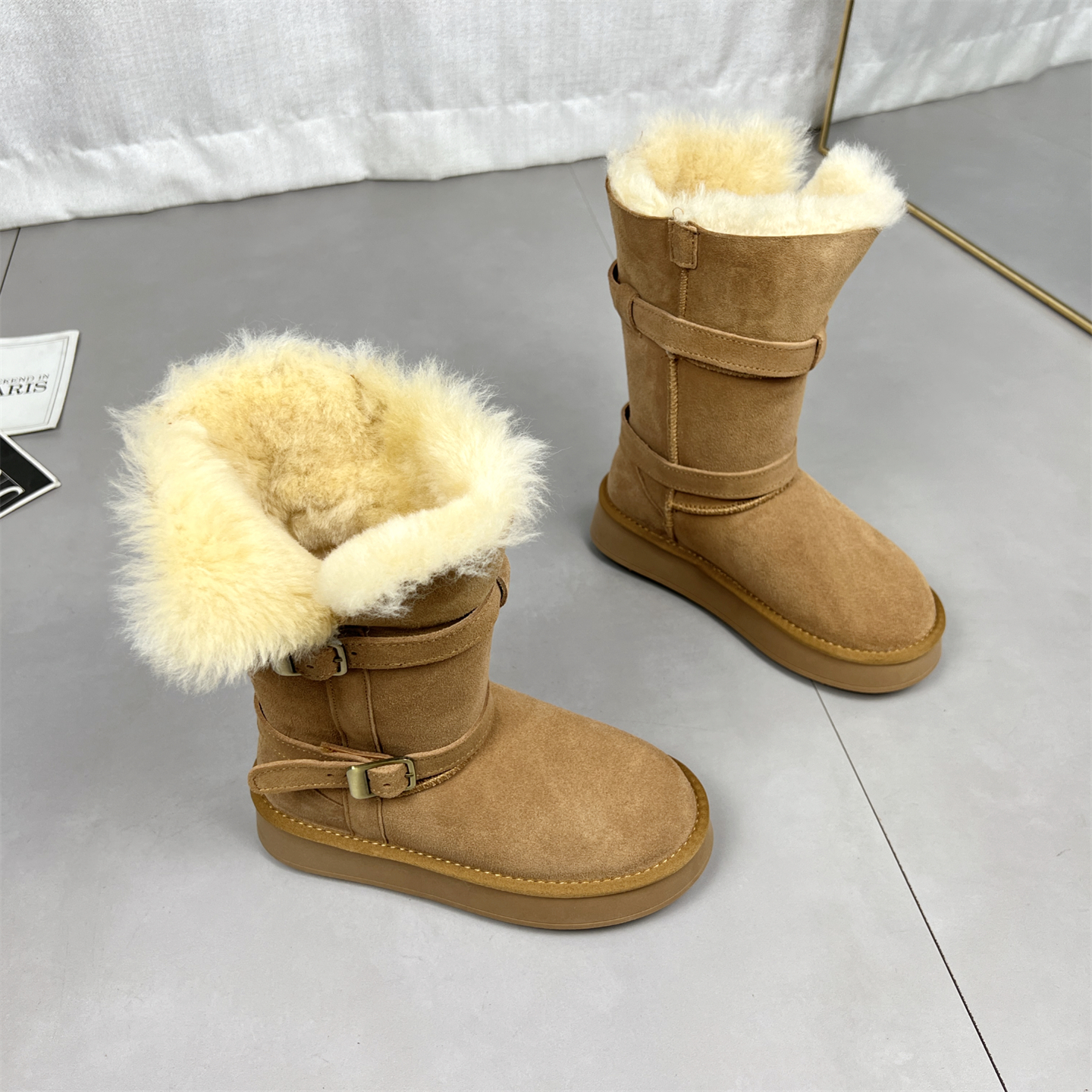 真皮毛一体长筒雪地靴子女