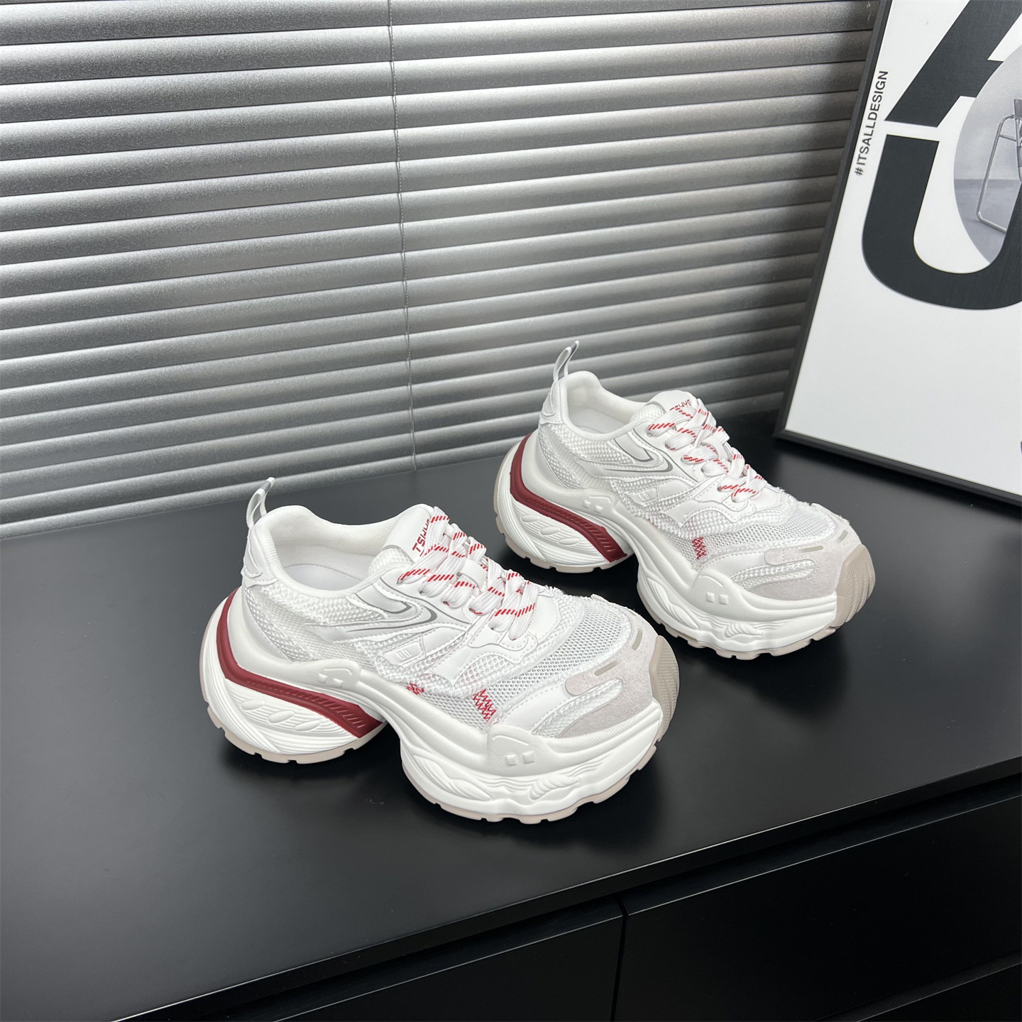 真皮网面透气巴黎老爹鞋女2026夏季新款厚底增高显脚小百搭休闲鞋