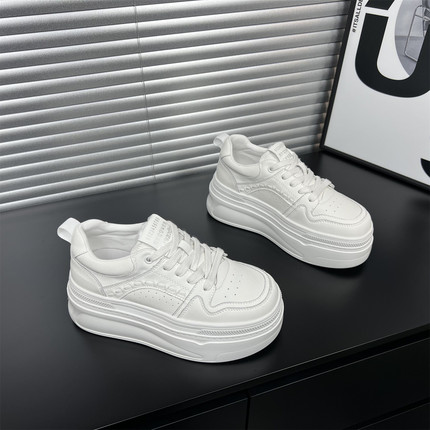 真皮松糕厚底小白鞋女2026春季新款小个子7cm增高时尚休闲板鞋潮