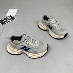 真皮厚底老爹鞋女2023秋季新款厚底透气网面运动休闲轻便跑步鞋潮