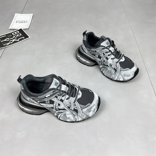 女2025冬季 百搭运动鞋 新款 时尚 圆头厚底系带休闲鞋 真皮加绒老爹鞋