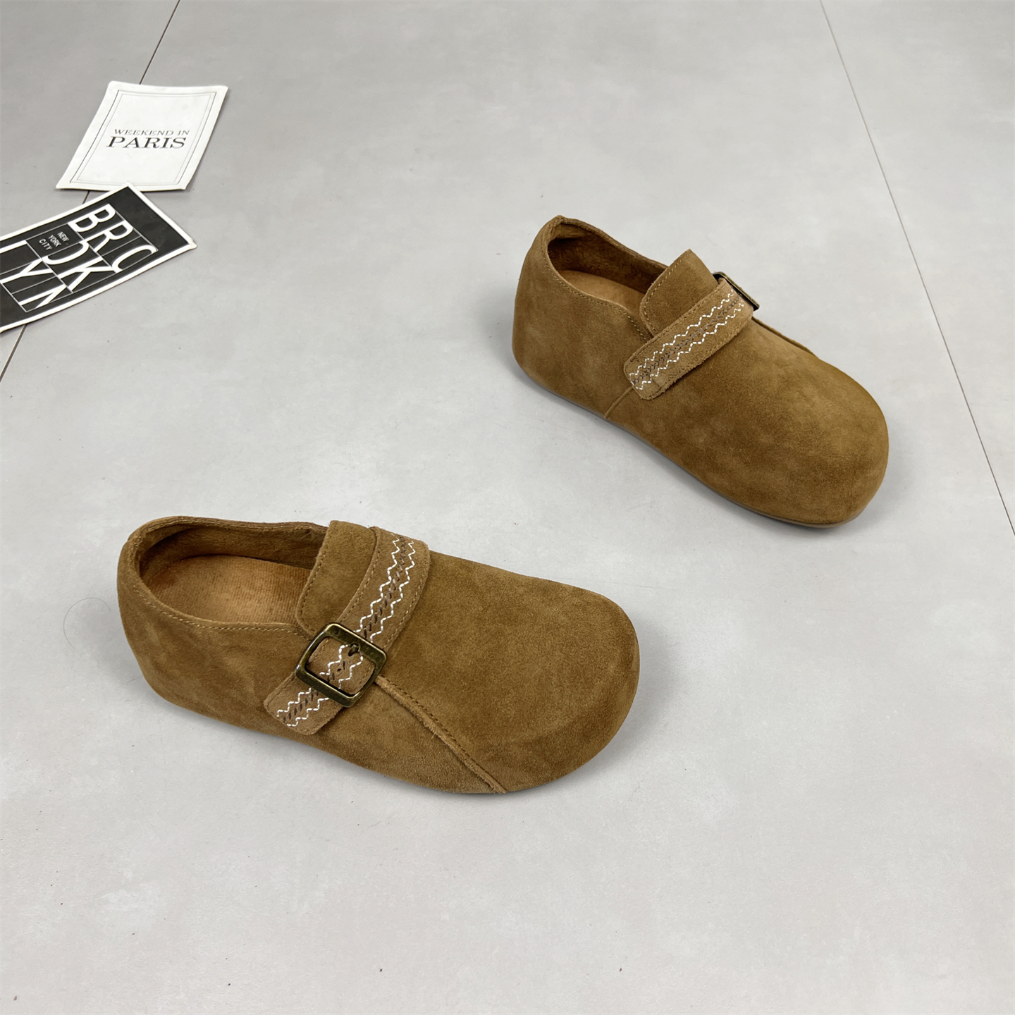 磨砂牛皮内增高厚底勃肯鞋女