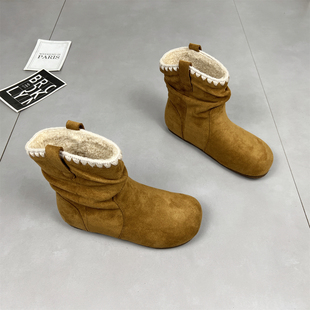 真皮加绒保暖堆堆雪地靴女2025冬季 英伦风内增高短靴马丁靴子 新款