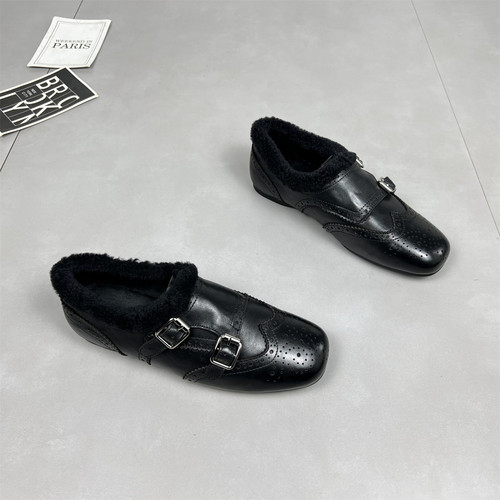 头层牛皮雕花布洛克小皮鞋女棉鞋