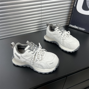 厚底加绒系带休闲运动棉鞋 新款 潮 女2025冬季 真皮小蛮腰阿甘老爹鞋