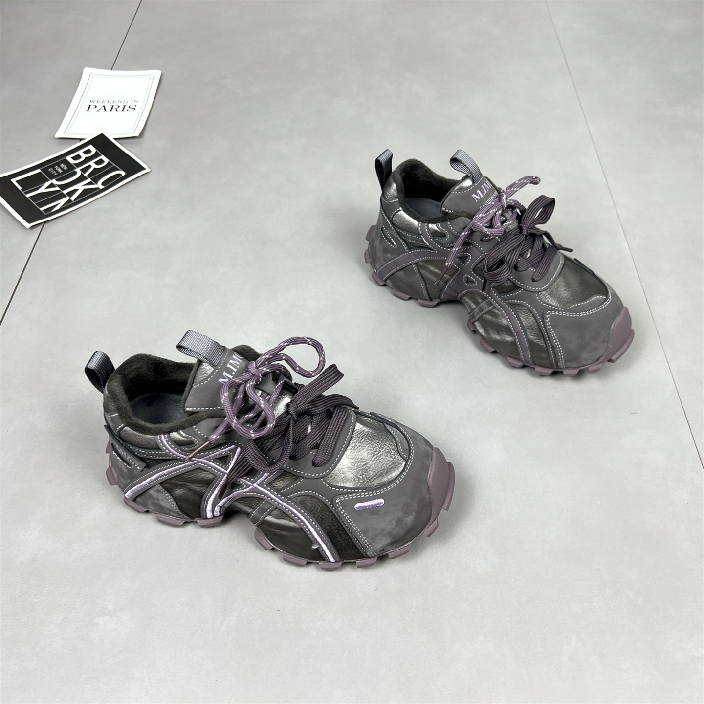 真皮厚底显脚小加绒老爹鞋女