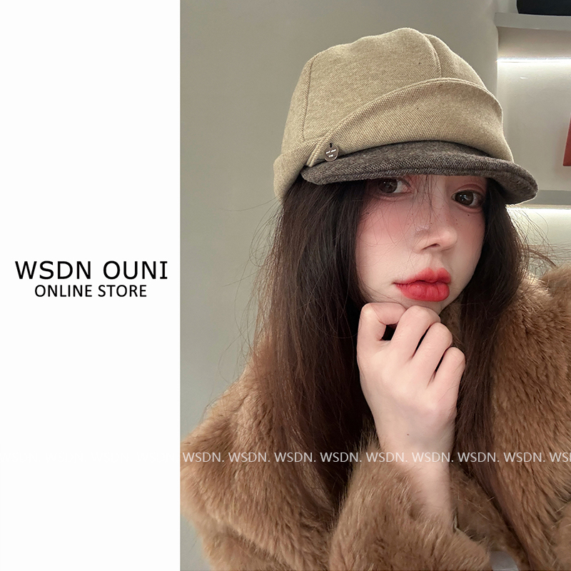 【高智感马术帽】韩系褶皱设计款款马术帽秋冬简约拼色鸭舌八角帽