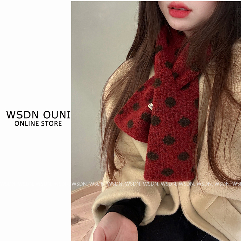 【圣诞红交叉围巾】费尔岛红色提花针织围巾秋冬保暖百搭交叉围脖