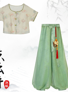 夏季薄款新中式宋制改良汉服古典圆领上衣国风灯笼裤宋裤套装日常