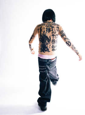 [PCCVISION] 3MAN0N III口袋冲孔金属圆环黑色宽松挂扣牛仔裤