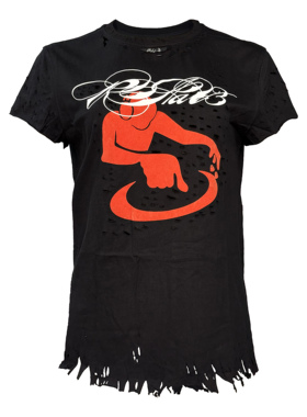 [PCCVISION] 3MAN0N RAVEDJ植绒印花破洞破坏圆领黑色短袖t恤