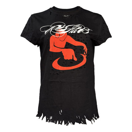 [PCCVISION] 3MAN0N RAVEDJ植绒印花破洞破坏圆领黑色短袖t恤