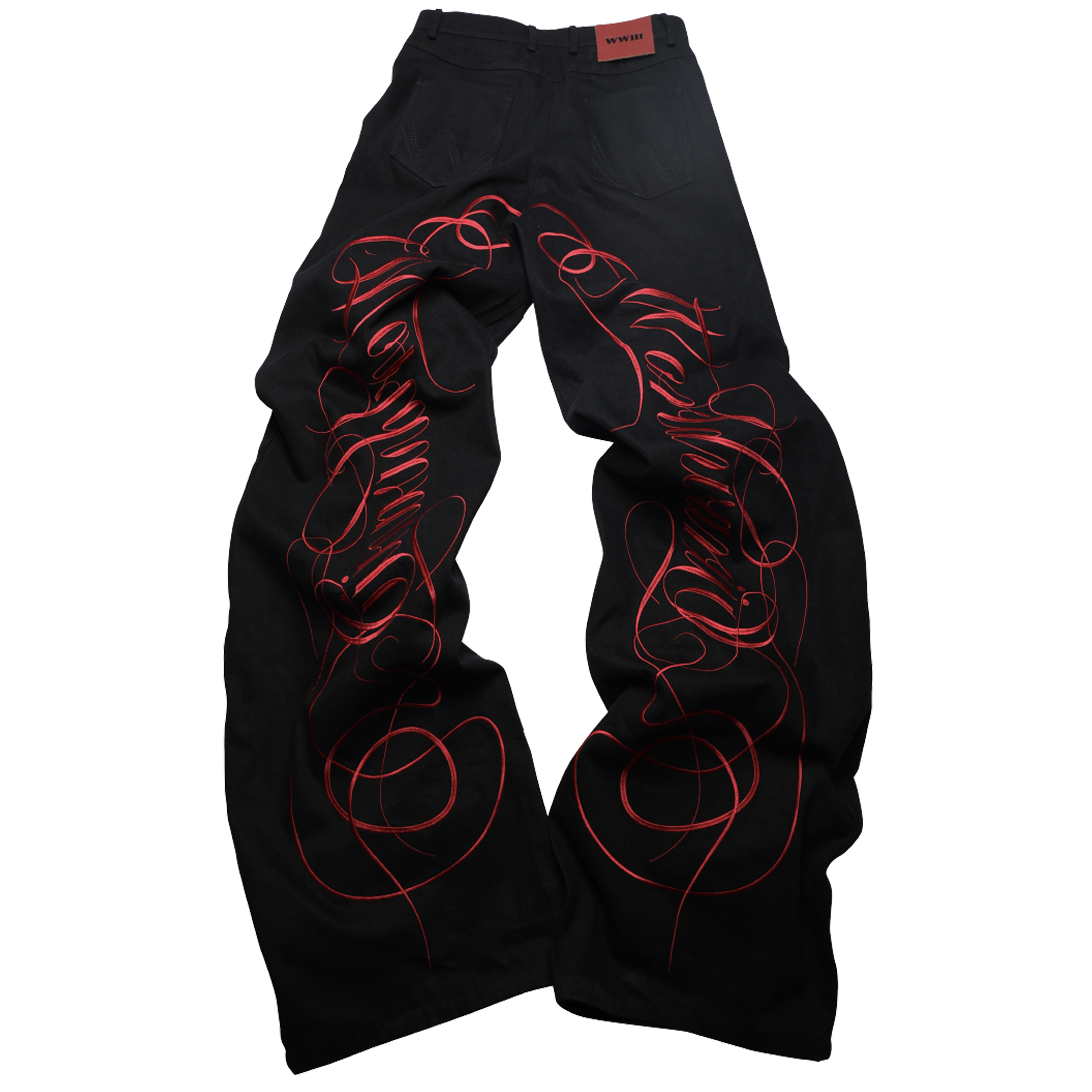 GMKXPVN花体刺绣铆钉牛仔裤