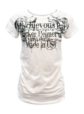 [PCCVISION] 3MAN0N rats印花超薄弹性紧身圆领白色短袖t恤