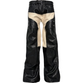 3MAN0N PCCVISION 333机车肌理pu皮拼接刺绣黑色微喇赛车皮裤