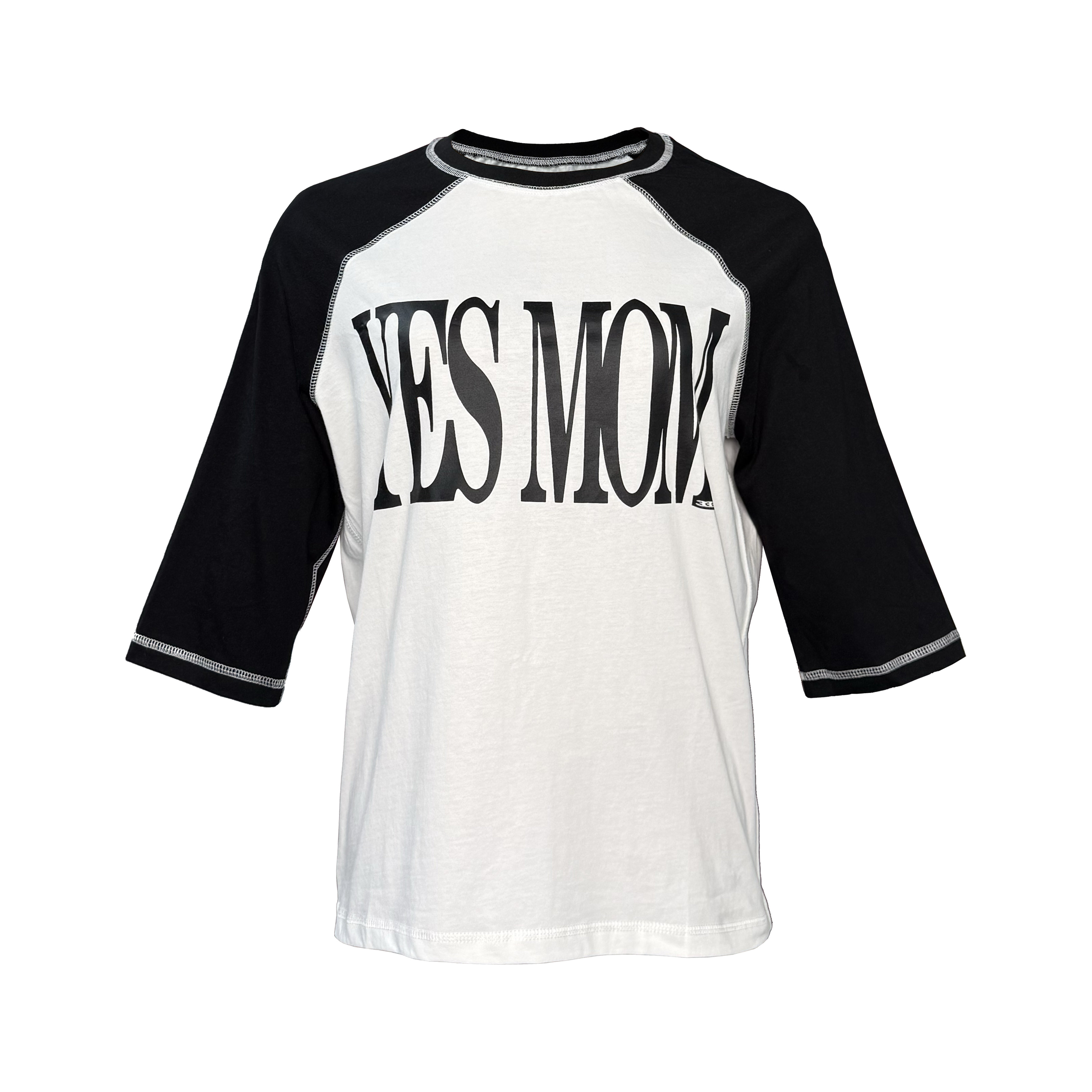 [PCCVISION] 3MAN0N YESMOM2黑白拼接插肩印花七分袖长袖t恤