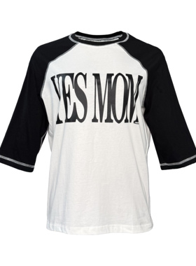 [PCCVISION] 3MAN0N YESMOM2黑白拼接插肩印花七分袖长袖t恤
