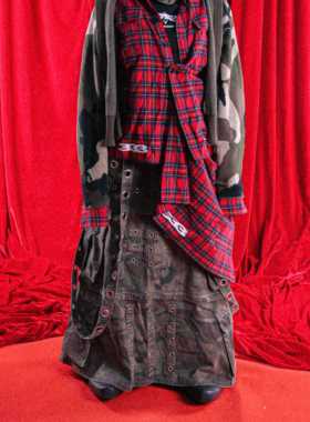 [PCCVISION] 3MAN0N raver迷彩做旧冲孔绑带可拆卸下摆八神裙春夏