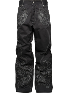 [PCCVISION] 3MAN0N 辑明线骷髅巴洛克线绣黑色宽松硬挺直筒裤