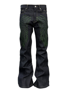 [PCCVISION] 3MAN0N 15.5盎司赤耳原浆撞色刺绣硬挺喇叭牛仔裤