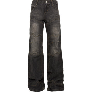 黑蓝双色水洗做旧直筒牛仔裤 3MAN0N PCCVISION